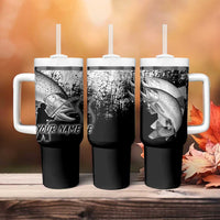 Custom Black and White King Salmon Fishing Tumbler With Handle with Trout Fish Design Black and White Grunge Style - Wonder Print Shop