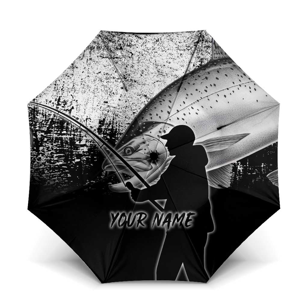 Custom Black and White King Salmon Fishing Umbrella with Trout Fish Design Black and White Grunge Style - Wonder Print Shop