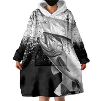 Custom Black and White King Salmon Fishing Wearable Blanket Hoodie with Trout Fish Design Black and White Grunge Style - Wonder Print Shop