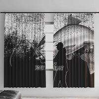 Custom Black and White King Salmon Fishing Window Curtain with Trout Fish Design Black and White Grunge Style - Wonder Print Shop