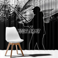 Custom Black and White King Salmon Fishing Window Curtain with Trout Fish Design Black and White Grunge Style - Wonder Print Shop
