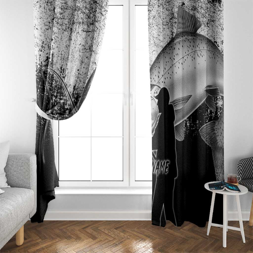 Custom Black and White King Salmon Fishing Window Curtain with Trout Fish Design Black and White Grunge Style - Wonder Print Shop