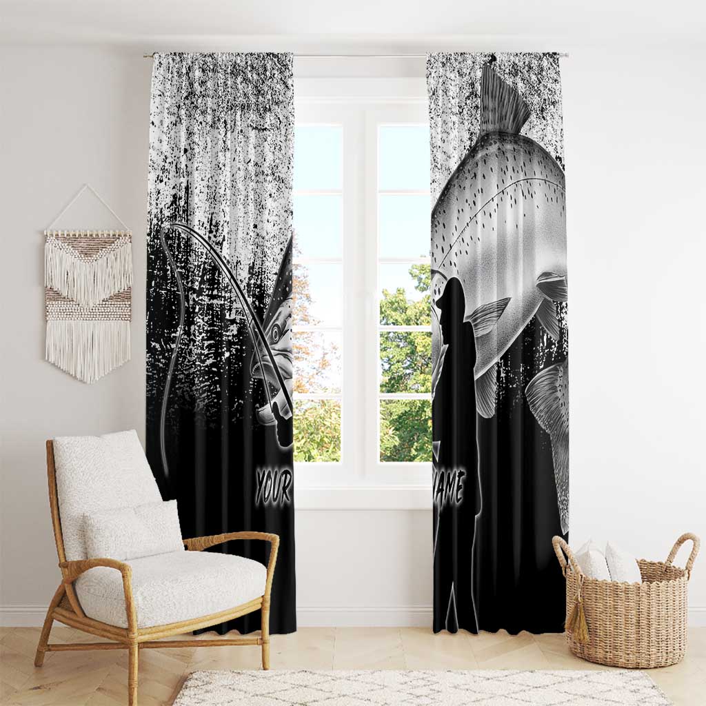 Custom Black and White King Salmon Fishing Window Curtain with Trout Fish Design Black and White Grunge Style - Wonder Print Shop
