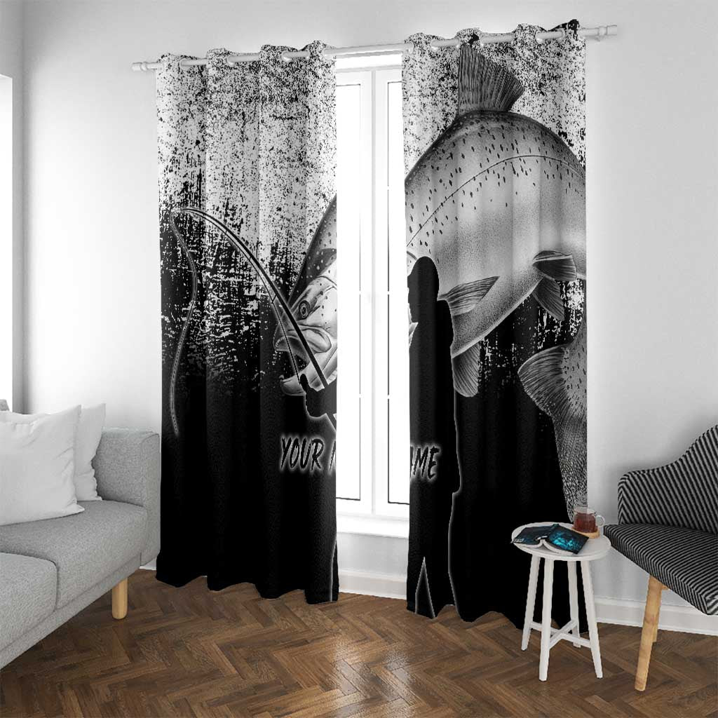 Custom Black and White King Salmon Fishing Window Curtain with Trout Fish Design Black and White Grunge Style - Wonder Print Shop