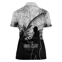 Custom Black and White King Salmon Fishing Women Polo Shirt with Trout Fish Design Black and White Grunge Style - Wonder Print Shop
