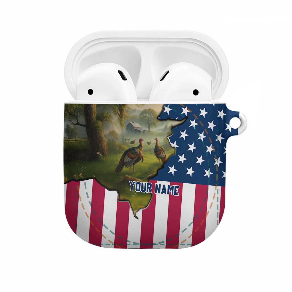 Custom American Flag Turkey Hunting AirPods Case with Illinois State Outline Country Farm Scene - Wonder Print Shop