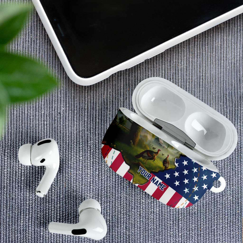 Custom American Flag Turkey Hunting AirPods Case with Illinois State Outline Country Farm Scene - Wonder Print Shop