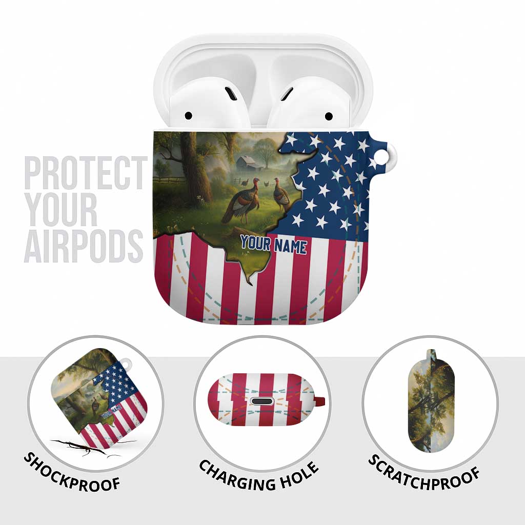 Custom American Flag Turkey Hunting AirPods Case with Illinois State Outline Country Farm Scene - Wonder Print Shop