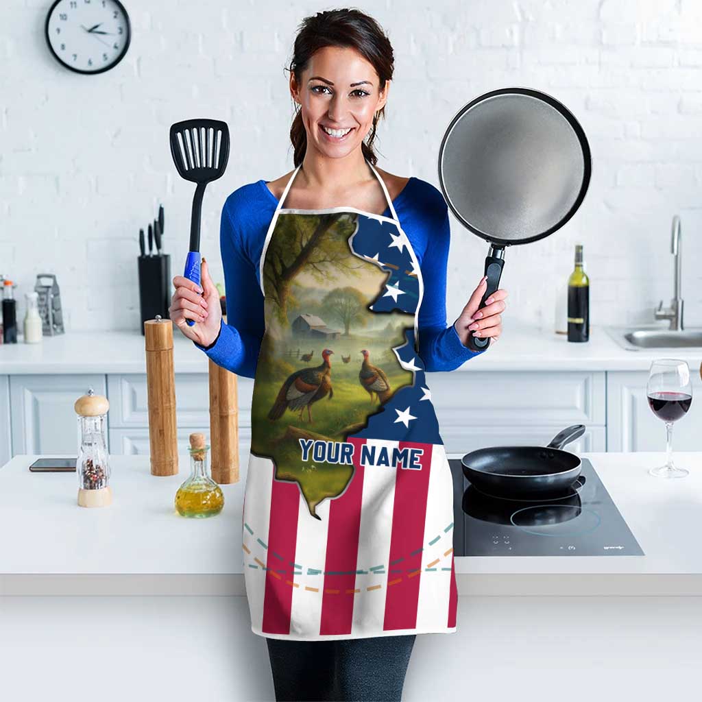 Custom American Flag Turkey Hunting Apron with Illinois State Outline Country Farm Scene - Wonder Print Shop