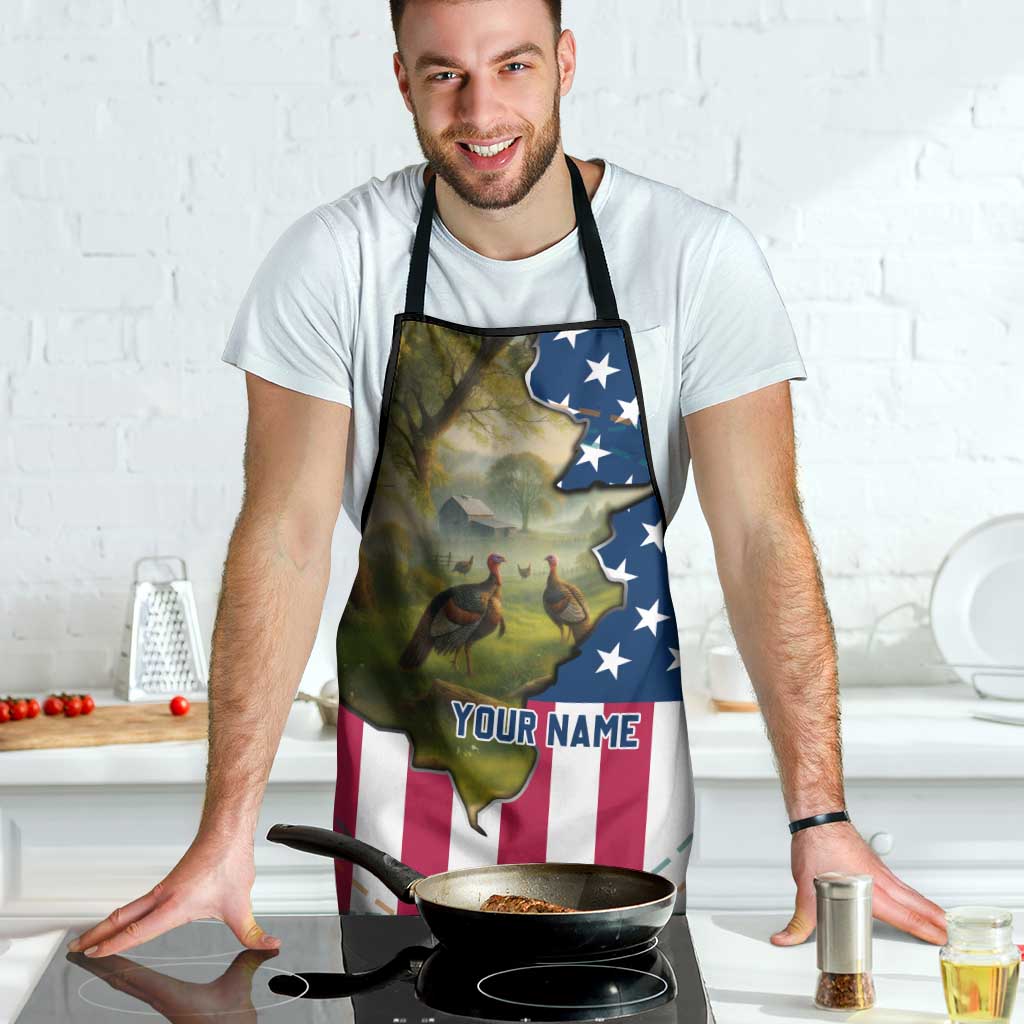 Custom American Flag Turkey Hunting Apron with Illinois State Outline Country Farm Scene - Wonder Print Shop