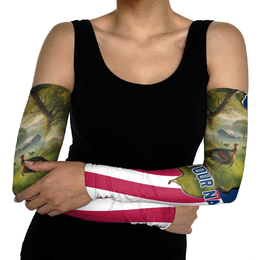 Custom American Flag Turkey Hunting Arm Sleeves with Illinois State Outline Country Farm Scene - Wonder Print Shop