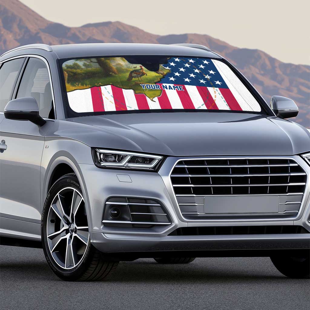 Custom American Flag Turkey Hunting Auto Sun Shade with Illinois State Outline Country Farm Scene - Wonder Print Shop