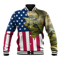 Custom American Flag Turkey Hunting Baseball Jacket with Illinois State Outline Country Farm Scene - Wonder Print Shop