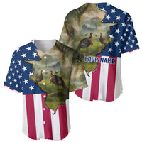 Custom American Flag Turkey Hunting Baseball Jersey with Illinois State Outline Country Farm Scene - Wonder Print Shop