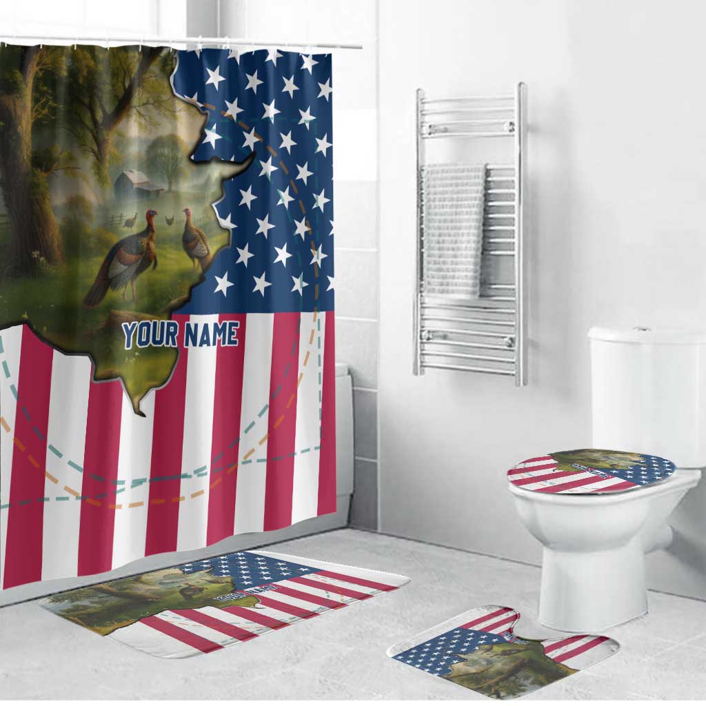 Custom American Flag Turkey Hunting Bathroom Set with Illinois State Outline Country Farm Scene - Wonder Print Shop