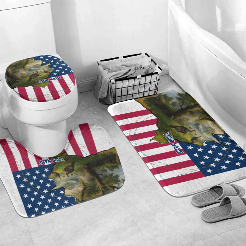 Custom American Flag Turkey Hunting Bathroom Set with Illinois State Outline Country Farm Scene - Wonder Print Shop