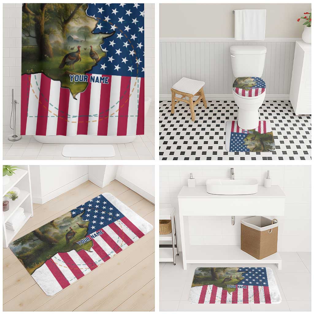 Custom American Flag Turkey Hunting Bathroom Set with Illinois State Outline Country Farm Scene - Wonder Print Shop
