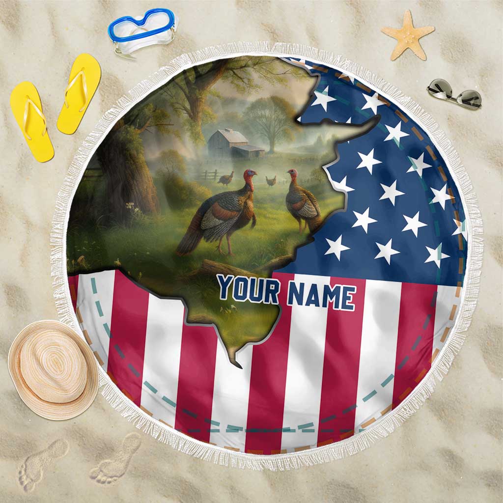 Custom American Flag Turkey Hunting Beach Blanket with Illinois State Outline Country Farm Scene - Wonder Print Shop