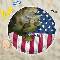 Custom American Flag Turkey Hunting Beach Blanket with Illinois State Outline Country Farm Scene - Wonder Print Shop