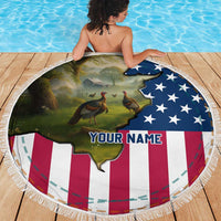 Custom American Flag Turkey Hunting Beach Blanket with Illinois State Outline Country Farm Scene - Wonder Print Shop