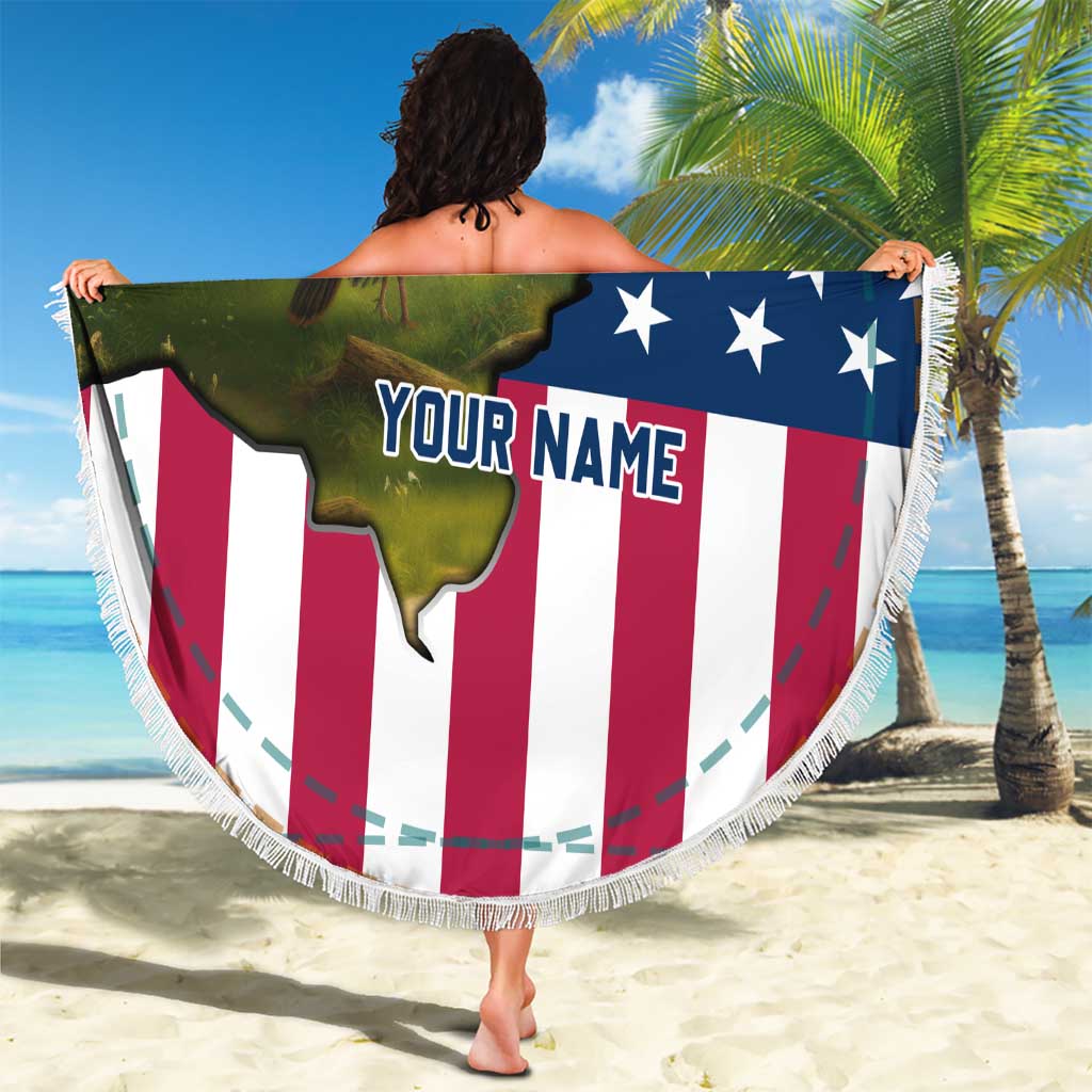 Custom American Flag Turkey Hunting Beach Blanket with Illinois State Outline Country Farm Scene - Wonder Print Shop