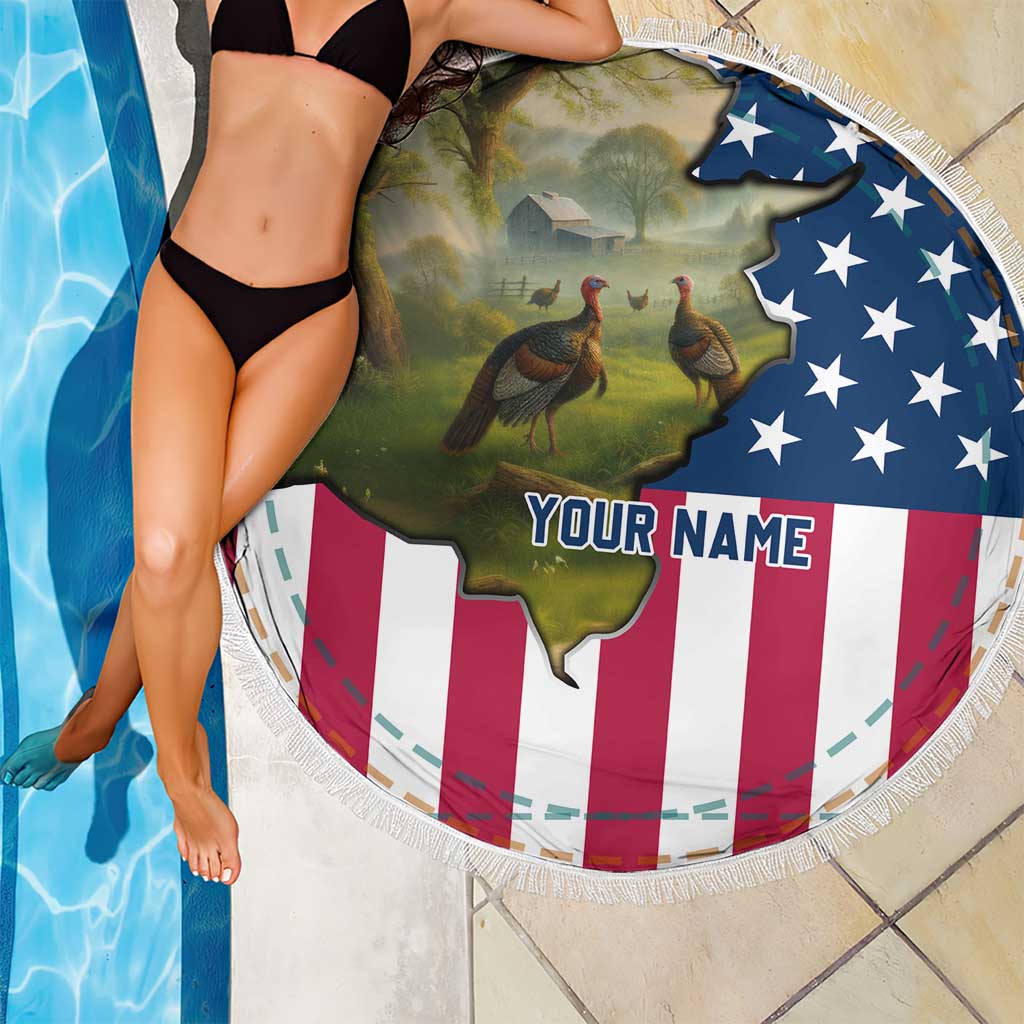 Custom American Flag Turkey Hunting Beach Blanket with Illinois State Outline Country Farm Scene - Wonder Print Shop