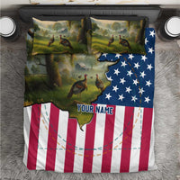 Custom American Flag Turkey Hunting Bedding Set with Illinois State Outline Country Farm Scene - Wonder Print Shop