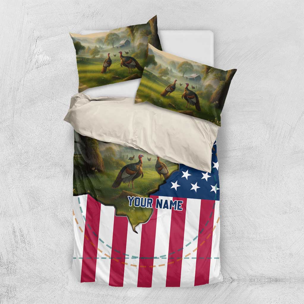 Custom American Flag Turkey Hunting Bedding Set with Illinois State Outline Country Farm Scene - Wonder Print Shop