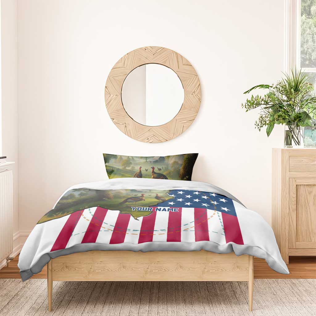 Custom American Flag Turkey Hunting Bedding Set with Illinois State Outline Country Farm Scene - Wonder Print Shop