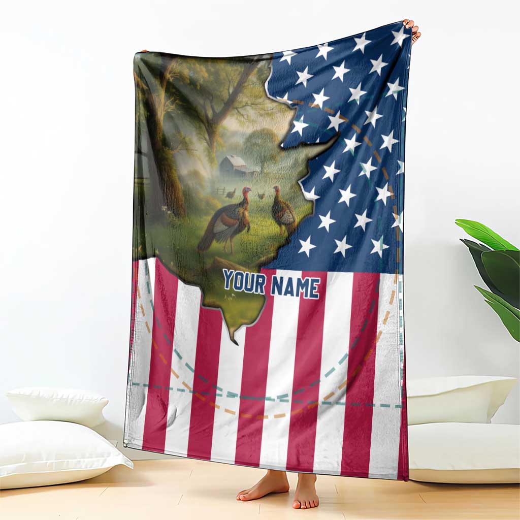 Custom American Flag Turkey Hunting Blanket with Illinois State Outline Country Farm Scene - Wonder Print Shop