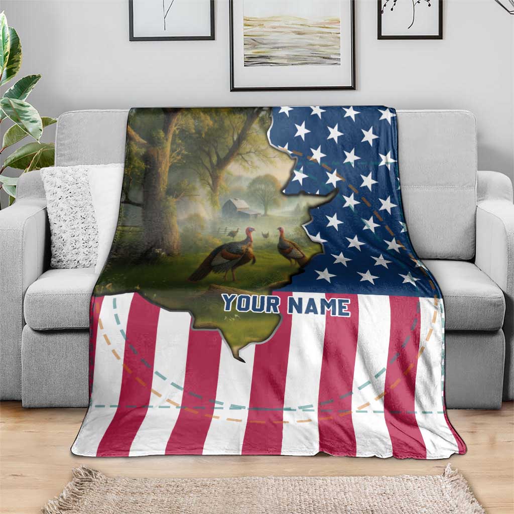 Custom American Flag Turkey Hunting Blanket with Illinois State Outline Country Farm Scene - Wonder Print Shop
