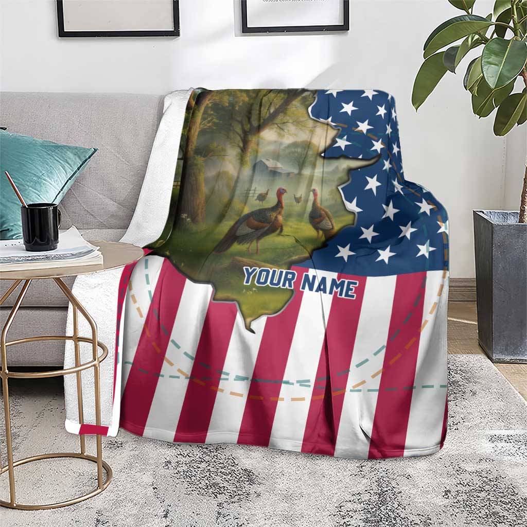 Custom American Flag Turkey Hunting Blanket with Illinois State Outline Country Farm Scene - Wonder Print Shop