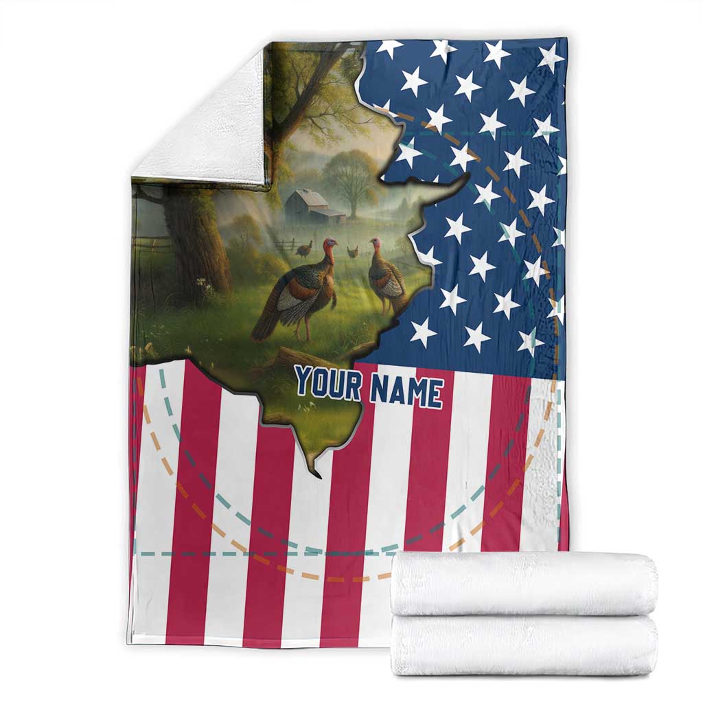 Custom American Flag Turkey Hunting Blanket with Illinois State Outline Country Farm Scene - Wonder Print Shop