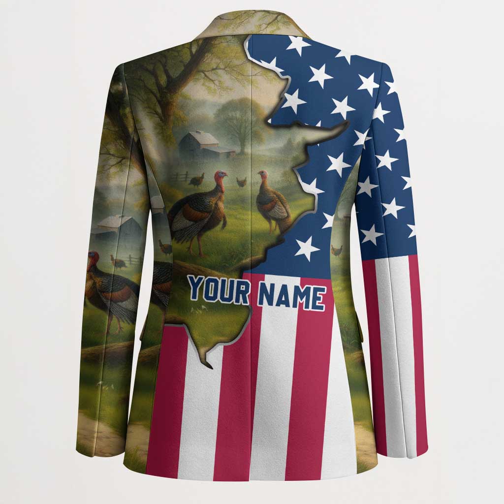 Custom American Flag Turkey Hunting Blazer with Illinois State Outline Country Farm Scene - Wonder Print Shop