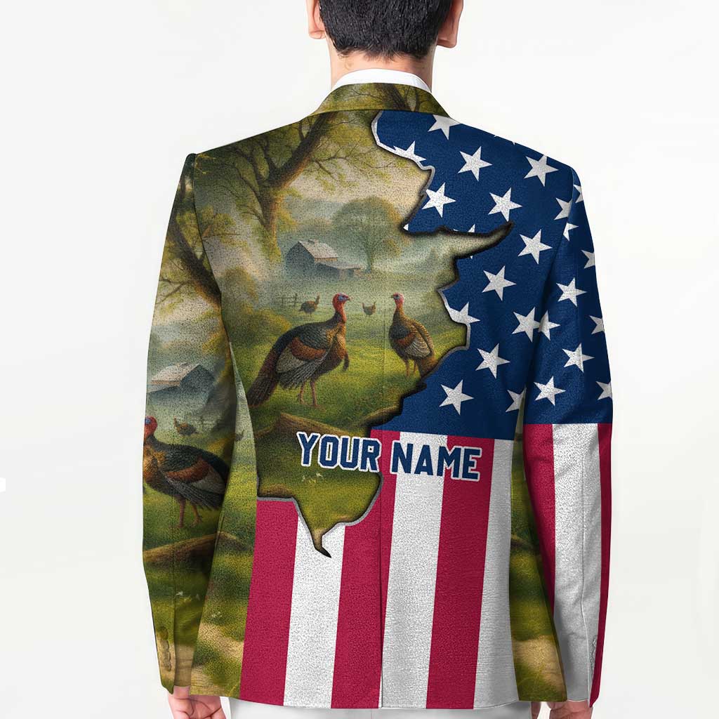 Custom American Flag Turkey Hunting Blazer with Illinois State Outline Country Farm Scene - Wonder Print Shop