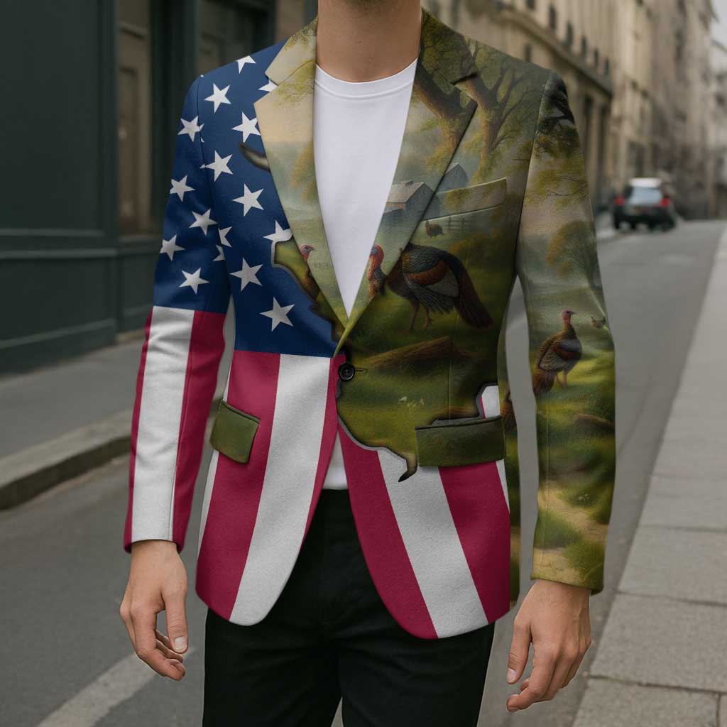 Custom American Flag Turkey Hunting Blazer with Illinois State Outline Country Farm Scene - Wonder Print Shop