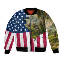 Custom American Flag Turkey Hunting Bomber Jacket with Illinois State Outline Country Farm Scene - Wonder Print Shop