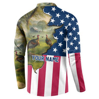 Custom American Flag Turkey Hunting Button Sweatshirt with Illinois State Outline Country Farm Scene - Wonder Print Shop