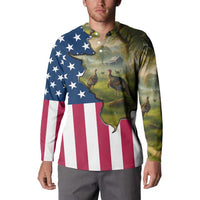 Custom American Flag Turkey Hunting Button Sweatshirt with Illinois State Outline Country Farm Scene - Wonder Print Shop