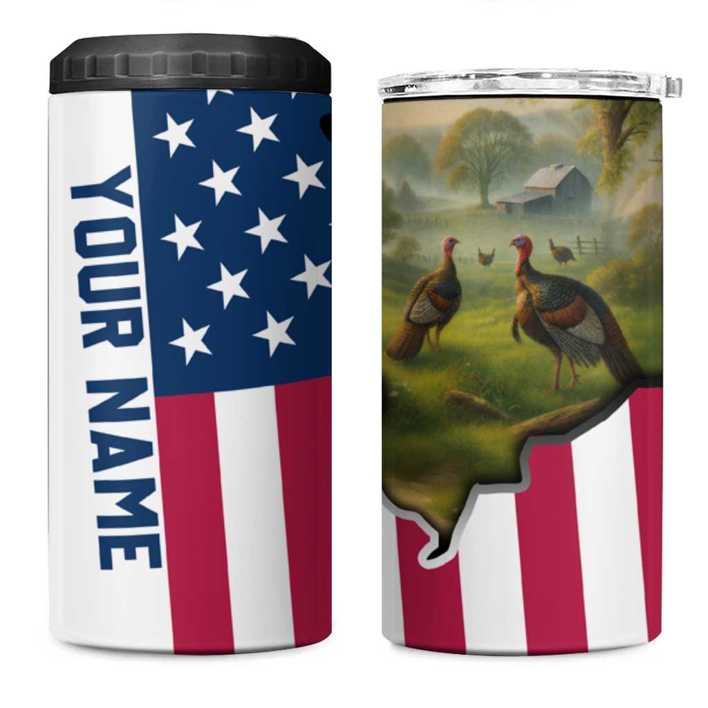 Custom American Flag Turkey Hunting 4 in 1 Can Cooler Tumbler with Illinois State Outline Country Farm Scene - Wonder Print Shop