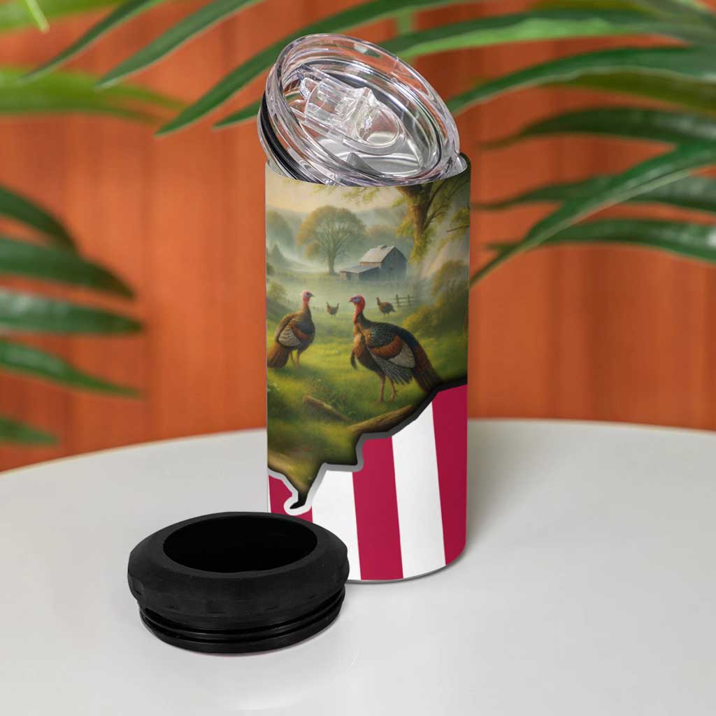 Custom American Flag Turkey Hunting 4 in 1 Can Cooler Tumbler with Illinois State Outline Country Farm Scene - Wonder Print Shop