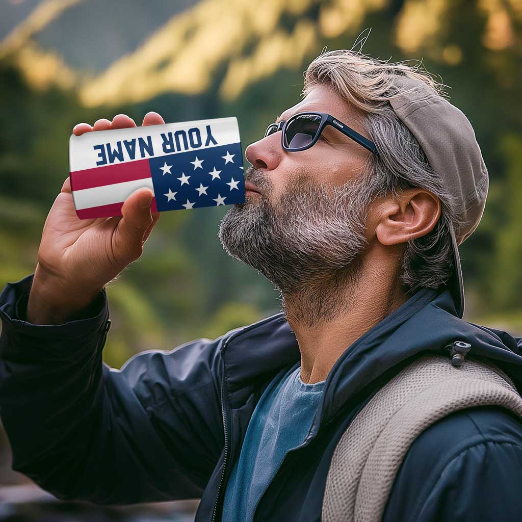 Custom American Flag Turkey Hunting 4 in 1 Can Cooler Tumbler with Illinois State Outline Country Farm Scene - Wonder Print Shop