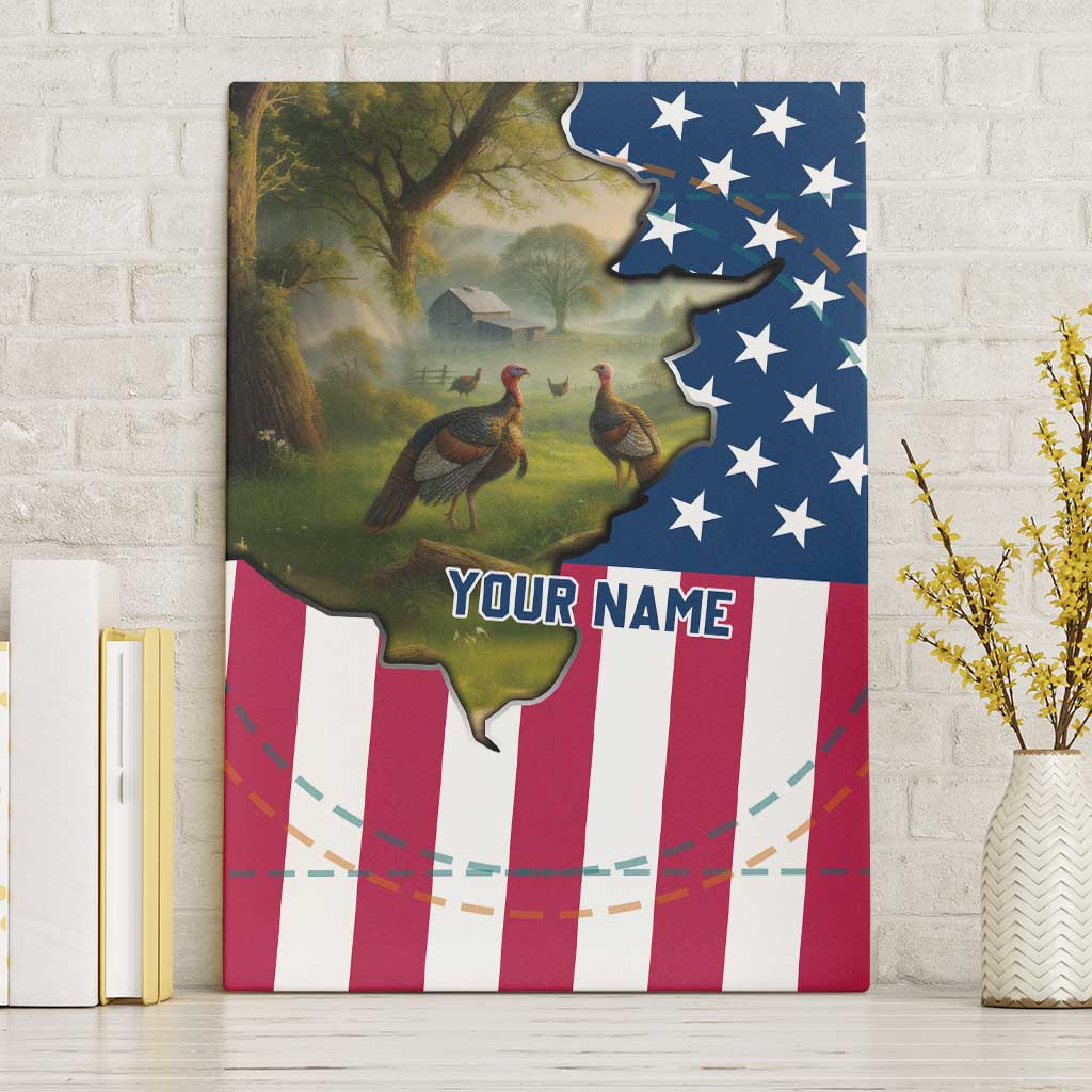 Custom American Flag Turkey Hunting Canvas Wall Art with Illinois State Outline Country Farm Scene - Wonder Print Shop