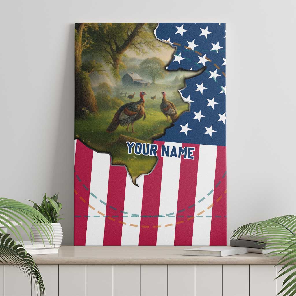 Custom American Flag Turkey Hunting Canvas Wall Art with Illinois State Outline Country Farm Scene - Wonder Print Shop