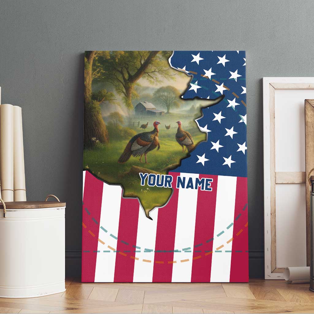 Custom American Flag Turkey Hunting Canvas Wall Art with Illinois State Outline Country Farm Scene - Wonder Print Shop