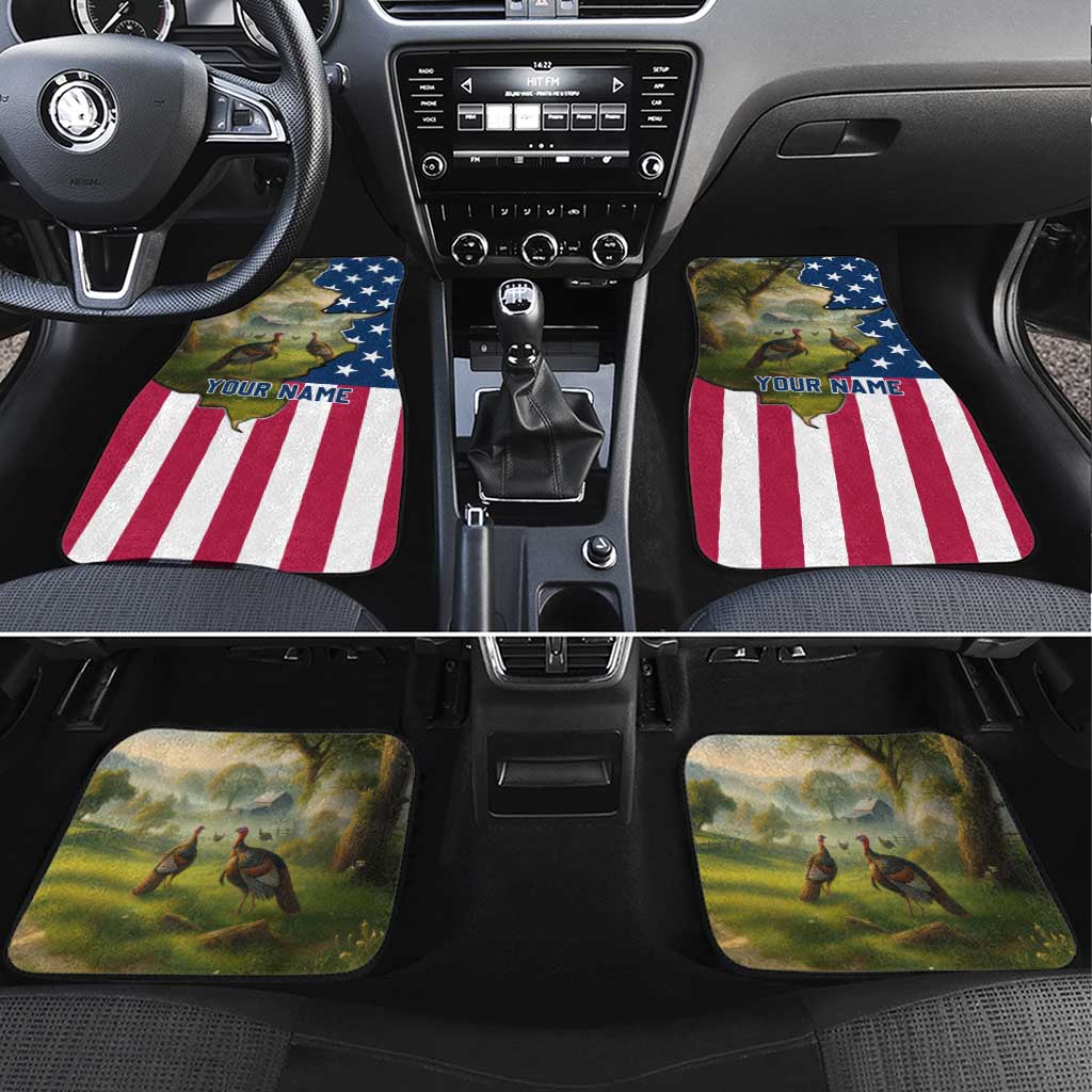 Custom American Flag Turkey Hunting Car Mats with Illinois State Outline Country Farm Scene - Wonder Print Shop