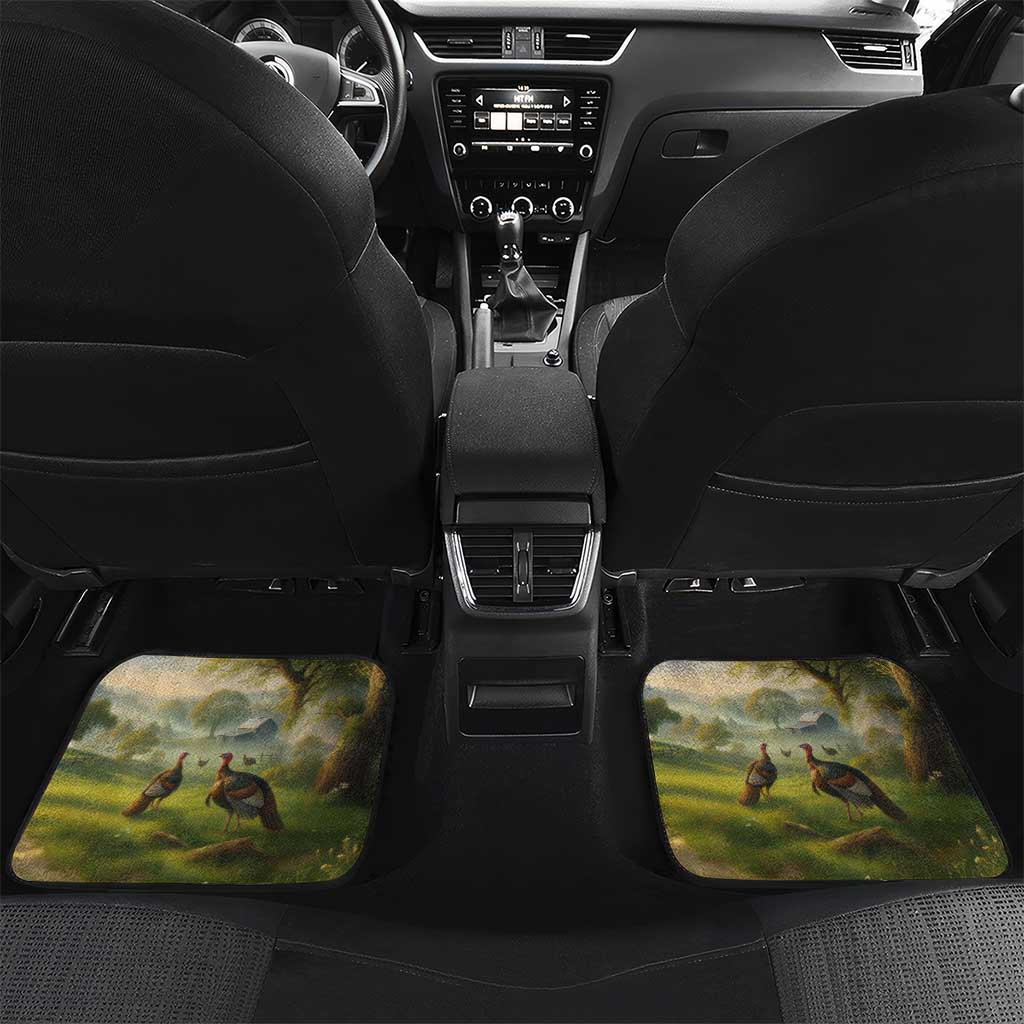 Custom American Flag Turkey Hunting Car Mats with Illinois State Outline Country Farm Scene - Wonder Print Shop