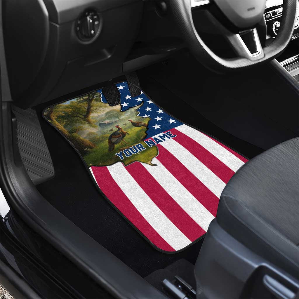 Custom American Flag Turkey Hunting Car Mats with Illinois State Outline Country Farm Scene - Wonder Print Shop
