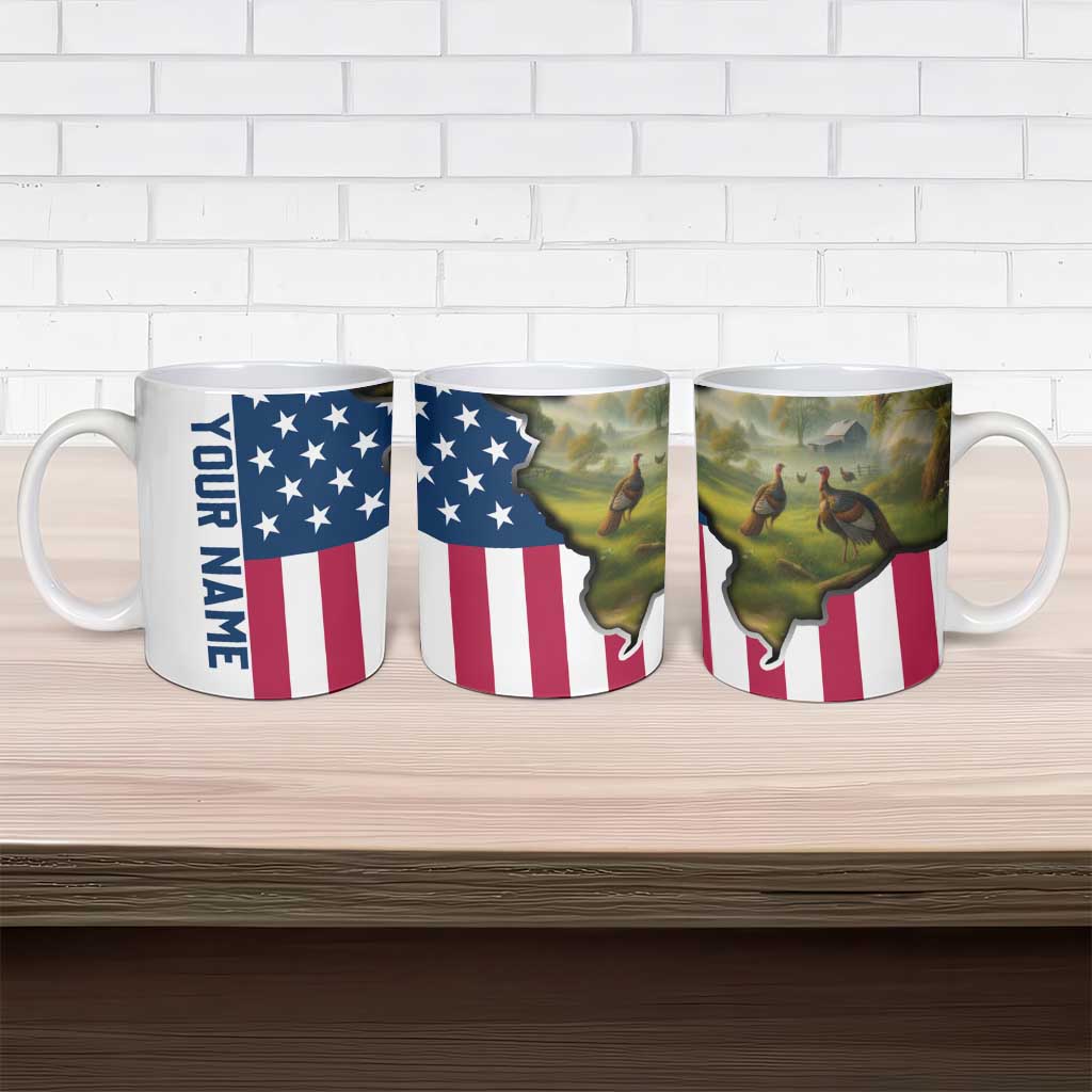 Custom American Flag Turkey Hunting Ceramic Mug with Illinois State Outline Country Farm Scene - Wonder Print Shop