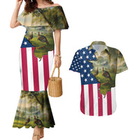 Custom American Flag Turkey Hunting Couples Matching Mermaid Dress and Hawaiian Shirt with Illinois State Outline Country Farm Scene - Wonder Print Shop